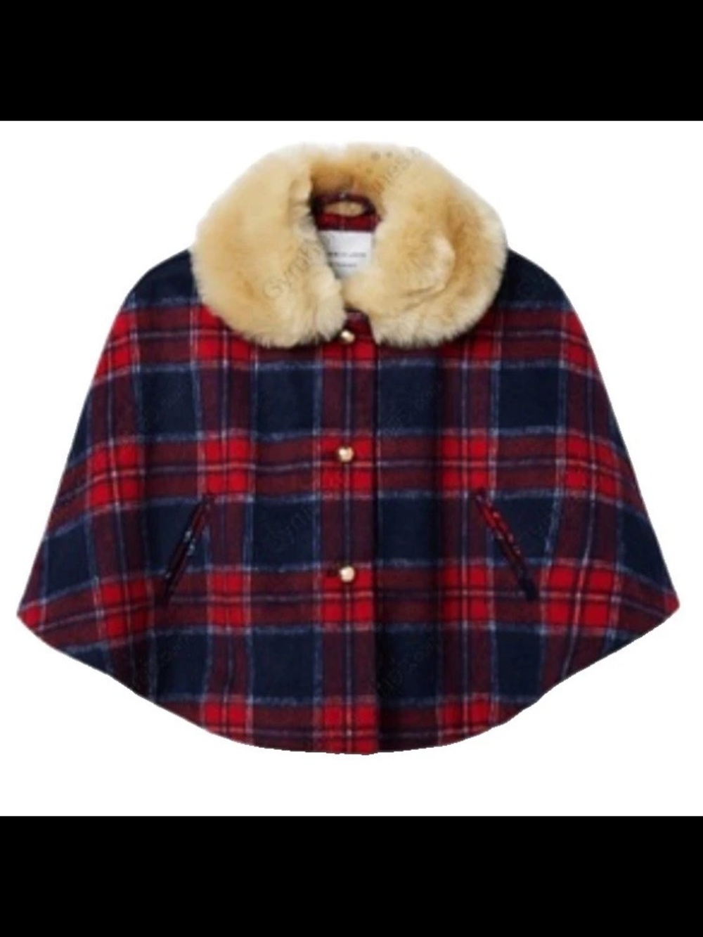 Janie and Jack Girls Plaid Peter Pan Fur Collar Preppy Academia Ponte Cape 7-8